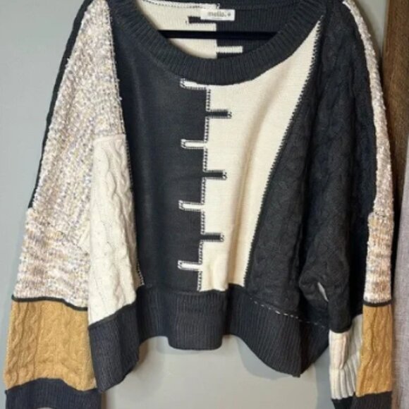 Mello. Multi Pattern Color Block Boat Neck Sweater - Picture 1 of 4